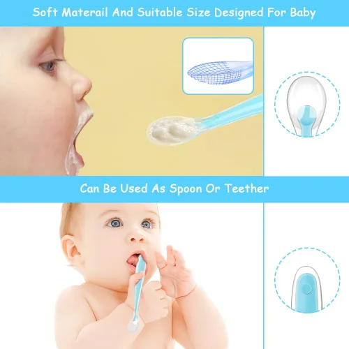 Miniatura 3 de Vicloon Cucharas de silicona para bebés, 5 cucharas de alimentación para entrenamiento de bebés para la primera etapa de 4 meses, suministros