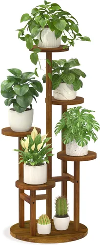 Miniatura 17 de LASZOLA Soporte Negro de Madera de 5 Niveles para Plantas de Interior para Macetas Más Grandes de Servicio Pesado, Estantes Verticales Resistentes