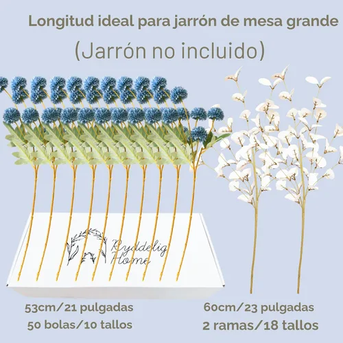 Miniatura 5 de Flores azules polvorientas de imitación, tallos florales azules y blancos para centros de mesa, flores artificiales de madres falsas, flores azules