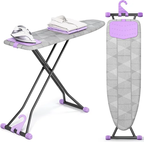 Miniatura 9 de KINGBOARD Tabla de planchar, tabla de planchar compacta con alfombrilla de silicona para plancha, cubierta resistente al calor, 7 alturas Azul