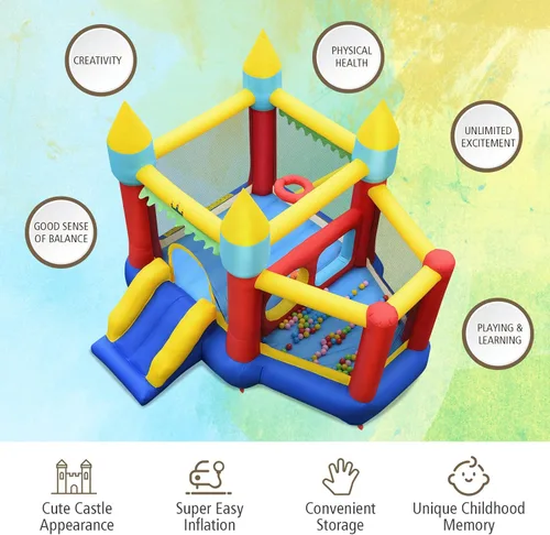Miniatura 2 de BOUNTECH Casa inflable de rebote para niños de 5 a 12 años, para fiestas en interiores y exteriores, con área de salto, piscina de bolas, castillo