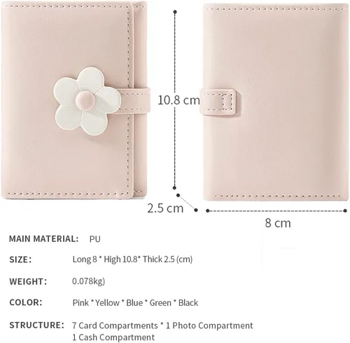 Miniatura 31 de MEISEE Billetera pequeña para niñas y mujeres, billetera de tres pliegues, bolsillo para efectivo, con estampado de flores, monedero con ventana