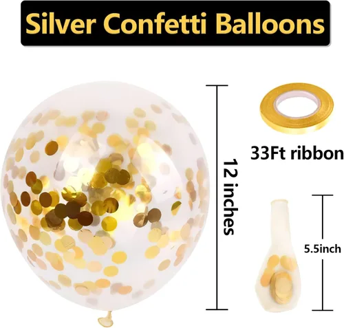 Miniatura 3 de Bezente - Globos de 12 pulgadas de látex con confeti para bodas, graduaciones, despedidas de soltera y cumpleaños, aptos para helio, dorado, 60
