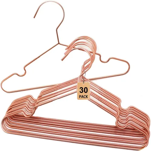 Perchas de oro rosa de 12.5 pulgadas para bebés, niños y bebés, paquete de 30 perchas antideslizantes de alambre de metal, resistente, ahorro de