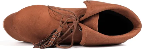 Miniatura 5 de YODEKS Botas de tacón alto para mujer con cordones y puntera redonda, botas de tacón alto, botas de vestir de fiesta elegante