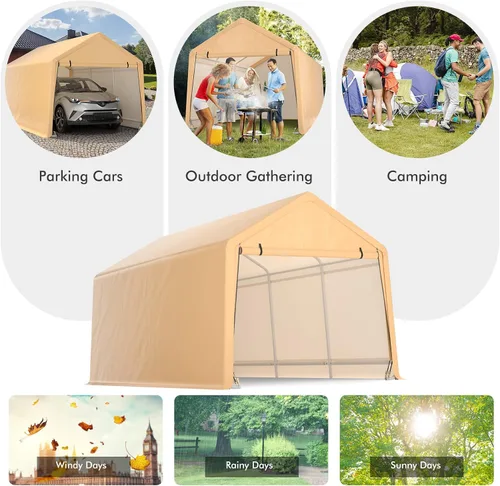Miniatura 7 de GYMAX Cochera portátil, garaje portátil con puertas extraíbles enrollables, toldo para automóvil para todas las estaciones, para camión, barco