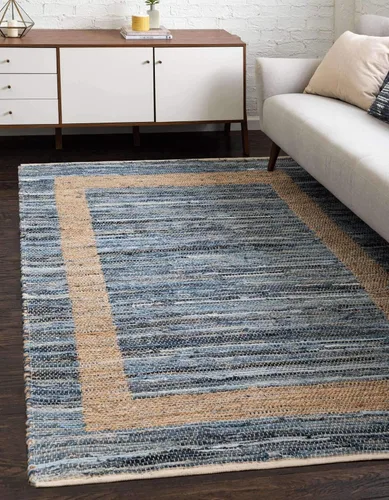 Unique Loom Chindi Jute Collection - Alfombra rectangular (2' x 3' 1", rectangular, azul marino/natural)