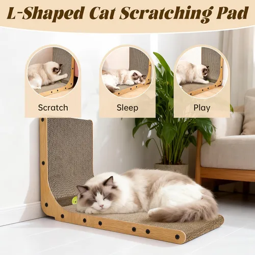 Miniatura 3 de PatiencET Rascador para gatos en forma de L, almohadilla de cartón de 26.8 pulgadas para gatos de interior, tablero vertical grande para rascar