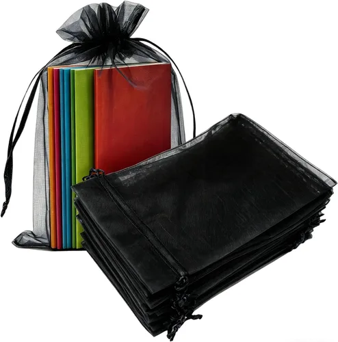 Juego de 50 bolsas de organza de regalo con cordón negro de 4 x 6 pulgadas para baby shower, Navidad, cumpleaños, recuerdos de fiesta, boda,