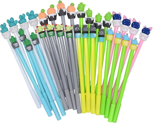 YYaaloa 32 bolígrafos de tinta de gel novedosos con diseño de cactus de 0.020 in, tinta negra, estilos surtidos, divertidos bolígrafos kawaii a