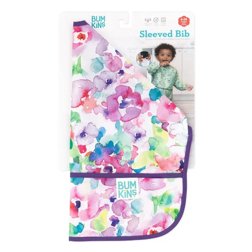 Miniatura 6 de Bumkins Babero con mangas para bebé, babero para niños pequeños, smock, tela impermeable, se adapta a edades de 6 a 24 meses, acuarela Acuarela E6