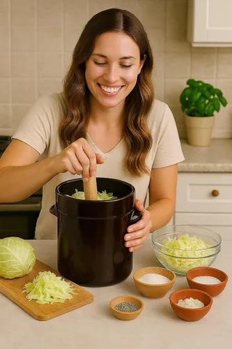 Miniatura 7 de Humble House Fermentation Crock - Vasija de fermentación de 1/2 galón Sauerkrock Crock de chucrut con tapa, pesas y pisón - Kit de vasija