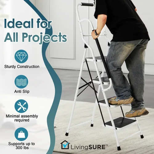 Miniatura 8 de Miles Kimball. Escalera Plegable de cuatro escalones con pasamanos XL.