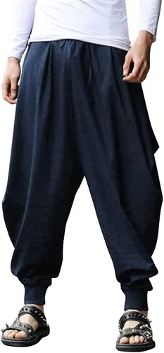 COOFANDY Pantalones de harén hippie para hombre, holgados, de lino, bohemio, para yoga, casual, con entrepierna caída, pantalones