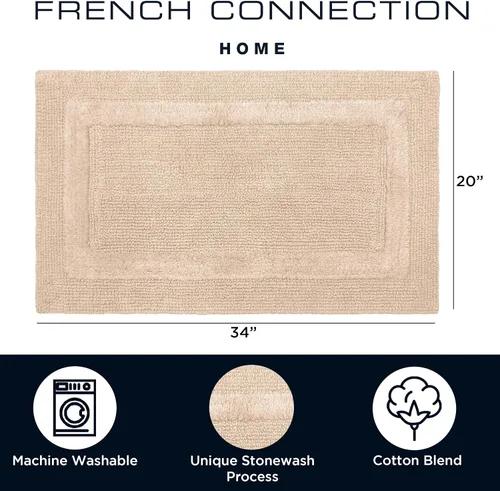 Miniatura 2 de French Connection Stonewash - Alfombra de baño de mezcla de algodón, 20 x 34 pulgadas, color marfil
