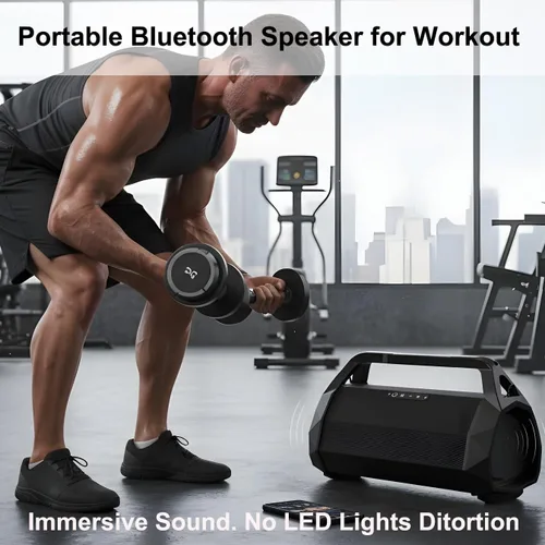 Miniatura 5 de Boombox para exteriores de 120 W, altavoz Bluetooth portátil impermeable con TWS, graves fuertes, correa y mango incorporados, tiempo