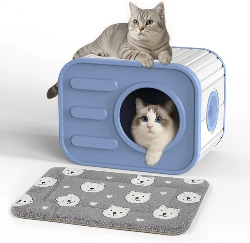 Miniatura 10 de PatioZen Cama para gatos de interior, casa en cubo, resistente a la intemperie, refugio aislado de plástico con suelo elevado, apilable