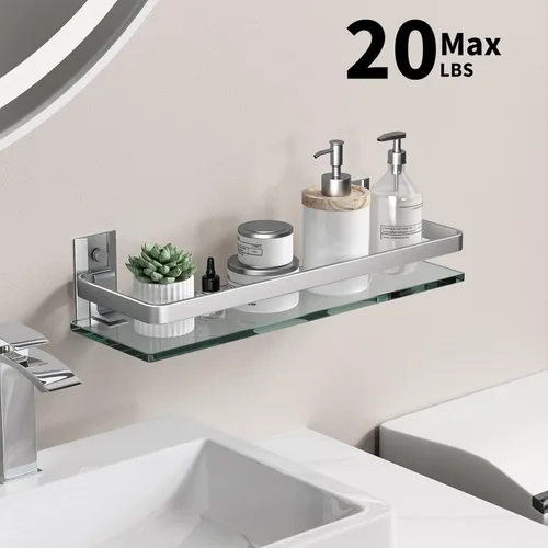 Miniatura 2 de Danpoo Estante de pared de vidrio templado transparente, organizador de pared para baño, cocina (plata mate)