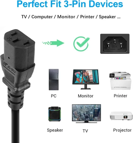 Miniatura 2 de Cable de alimentación de 10 pies compatible con Samsung LG Plasma Sanyo Philips Panasonic Insignia TV de 3 clavijas de repuesto para computadora
