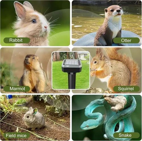 Miniatura 4 de Paquete de 8 repelentes ultrasónicos de topos, estacas repelentes de topos Gopher alimentadas por energía solar para ardillas, serpientes