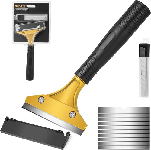 DIYSELF Rascador de azulejos, herramienta resistente con cubierta protectora, hoja de afeitar dorada para quitar pintura, papel tapiz, pegamento de
