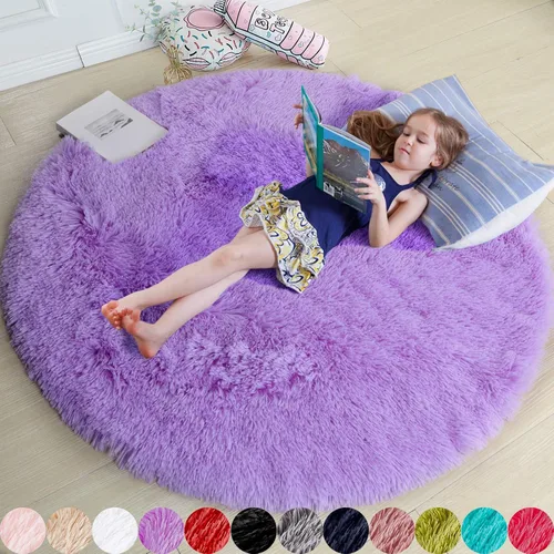 Miniatura 40 de Amdrebio Alfombra Redonda Azul Marino Oscuro de 4 Pies para Habitación de Niños Dormitorio, Alfombras de Área Circulares de Felpa Shag Esponjosa