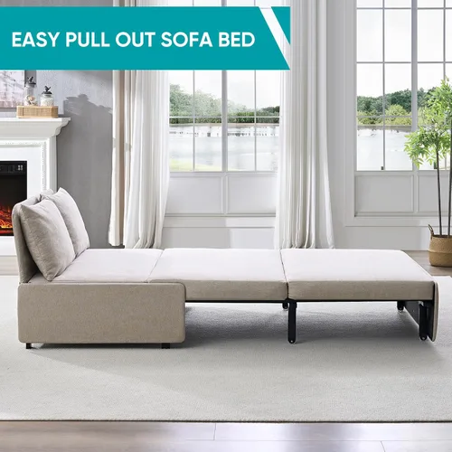 Miniatura 9 de BALUS Sofá cama extraíble tamaño individual de 43 pulgadas de ancho con camas extraíbles, sofá cama convertible 2 en 1 de lino con almohadas
