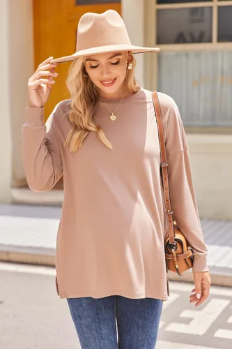Miniatura 2 de Ekouaer Camisas de maternidad para mujer, manga larga, con abertura lateral, camiseta de embarazo, blusa tipo túnica, ropa casual para mamá
