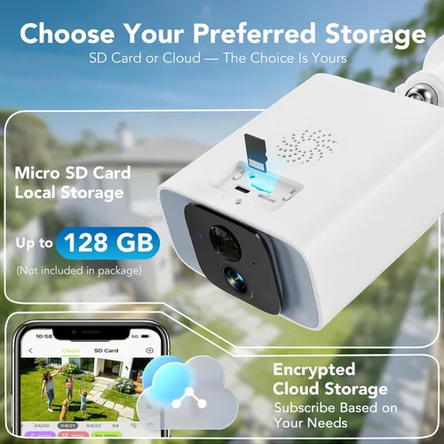 Miniatura 7 de GNCC Cámara de seguridad solar inalámbrica para exteriores, WiFi de 2.4 GHz y 5 GHz, visión nocturna a color de 4 MP, detección humana AI, audio