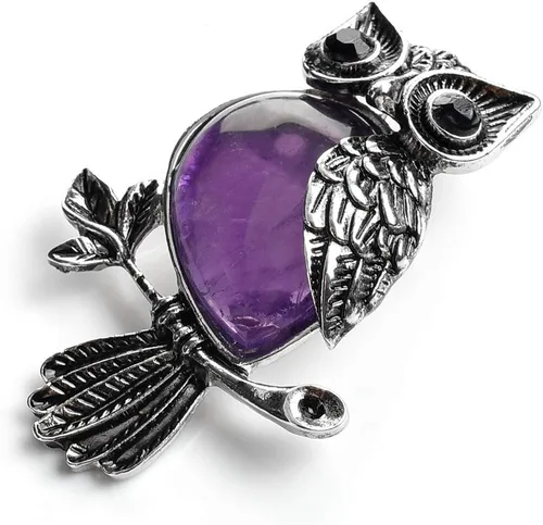 Miniatura 2 de Jovivi Regalos de búho, collar con dije de piedras de cristal curativo para mujeres y hombres, amatista natural, cuarzo rosa, joyería para reiki