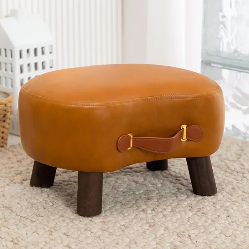 Miniatura 12 de LUE BONA Taburete pequeño curvado con asa, reposapiés de terciopelo beige y otomanos, moderno reposapiés con patas de madera, taburete con asiento