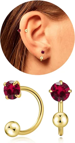 Miniatura 18 de Pequeños aretes de piedra natal natural de 0.118 pulgadas para mujeres, adolescentes y niñas, pequeños aretes de medio aro para cartílago