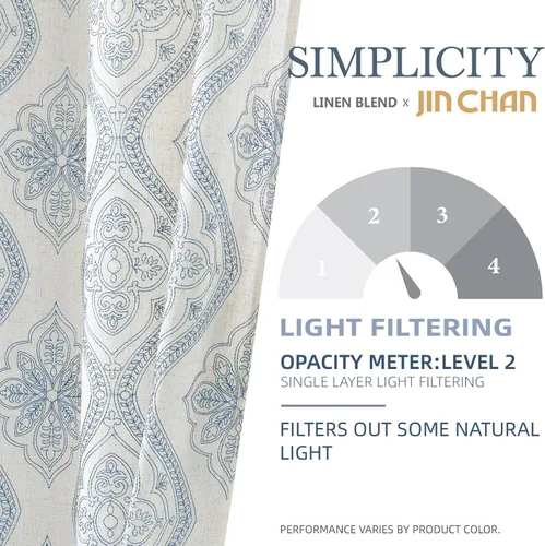 Miniatura 5 de Jinchan - Cortinas de lino bohemias para sala de estar, diseño bordado, cortinas para ventana, filtrado de luz, mezcla de lino, juego