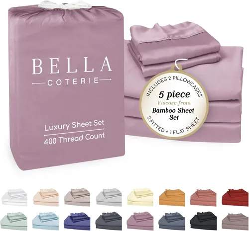 Miniatura 99 de Bella Coterie - Juego de sábanas de lujo de viscosa de bambú para cama tamaño split king 2 sábanas ajustadas para camas Sleep Number y camas 06