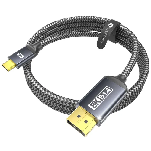 Miniatura 8 de Warrky Cable USB C a DisplayPort (8K 60Hz, 4K 240/144Hz), [Carcasa de Aluminio, Enchufe Chapado en Oro] Cable Thunderbolt 3/4 a Display Port Gris