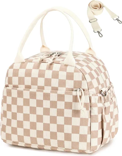 Miniatura 20 de Bluboon Bolsa de almuerzo para mujer, bonita bolsa de almuerzo de pana con correa para el hombro, reutilizable, aislada, gran capacidad
