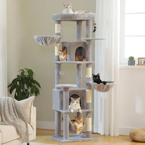 Miniatura 33 de MUTTROS Árbol para gatos de interior, torre para gatos de varios niveles de 44.5 pulgadas con hamaca grande de marco de metal, condominio para gatos