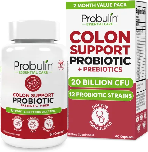 Probulin Suplemento probiótico de apoyo para el colon, cápsulas probióticas para la salud intestinal, digestiva e inmunitaria para hombres y