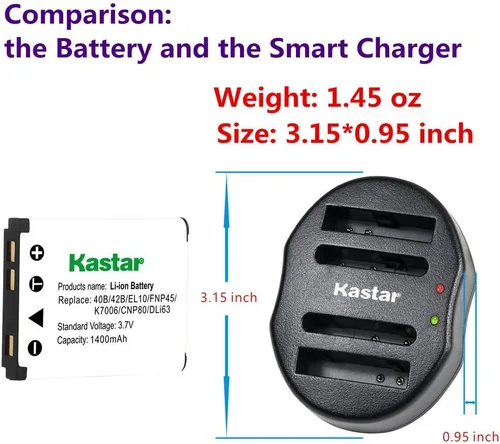 Miniatura 3 de Kastar Cargador rápido USB dual para batería FNP-45, EN-EL10, LI-42B LI-40B, KLIC-7006 K7006, CNP-80 CNP80, D-Li63, D-Li108, DS-6365.