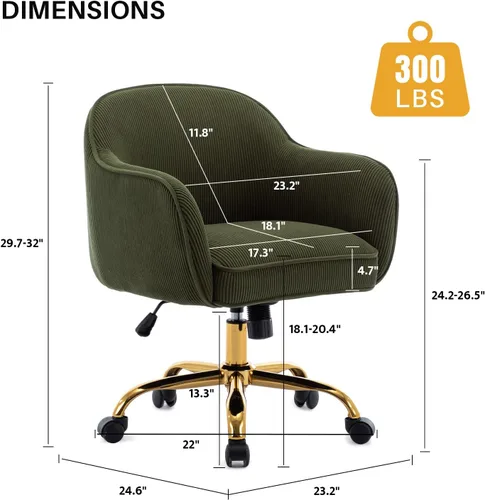 Miniatura 3 de Silla de Escritorio para Oficina en Casa con Brazos Ruedas Doradas Silla de Computadora Rodante Tapizada en Terciopelo Moderno de Respaldo Medio