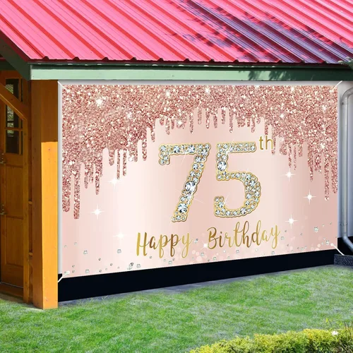 Miniatura 3 de Cartel de cumpleaños 75 para mujer, decoración de fondo de fiesta de cumpleaños de 75 años de oro rosa, póster de cumpleaños de 75 años, decoración