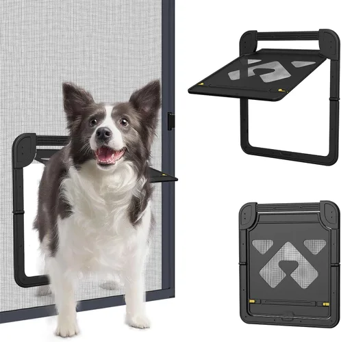 Puerta de perro para puerta mosquitera, puerta para mascotas con cerradura para puerta corrediza, solapa magnética de cierre automático de 14 x 11.8