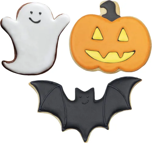 Miniatura 4 de Ann Clark - Juego de moldes para galletas de Halloween (3 piezas, con folleto de recetas, murciélago, calabaza y fantasma)