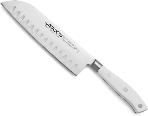 Miniatura 33 de Arcos Cuchillo forjado dentado de acero inoxidable de nitrum de 5 pulgadas y hoja de 5.118 in. Mango ergonómico POM de polioximetileno. Serie Blanco