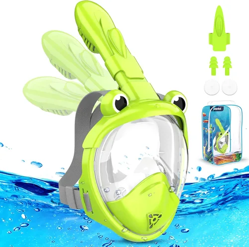 Kkdi Kids Snorkel Mask, Full Face Snorkel Mask for Kid 4-16, Foldable Snorkeling Gear for Kids Snorkeling Set for Swimming Pool Toys, Dry Top,