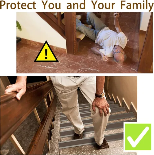 Miniatura 3 de Paquete de 10 tiras adhesivas antideslizantes de goma para escaleras de 47 pulgadas, hechas de goma resistente al desgaste, silencioso, fácil
