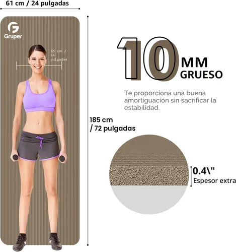 Miniatura 2 de Gruper Esterilla de yoga antideslizante NBR extra gruesa, 72 pulgadas de largo x 32 pulgadas/24 pulgadas de ancho x 0.6 pulgadas de grosor