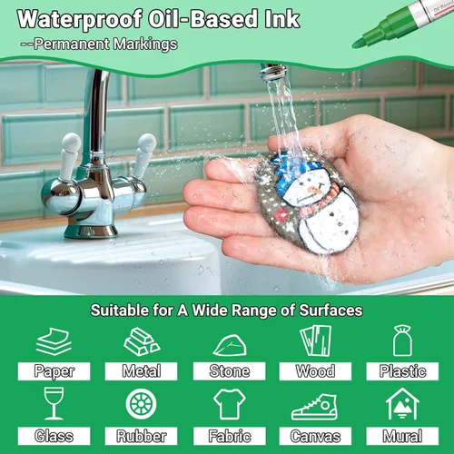 Miniatura 3 de Bolígrafo de pintura a base de aceite, marcador de pintura permanente: secado rápido, impermeable, juego de 12 para pintura de roca, vidrio, tela