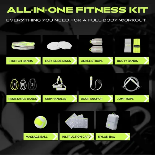 Miniatura 2 de Rage Fitness Ex Kit 9 en 1 gimnasio en una bolsa – Bandas elásticas, para glúteos y resistencia con asas, anclaje de puerta, viajes, oficina