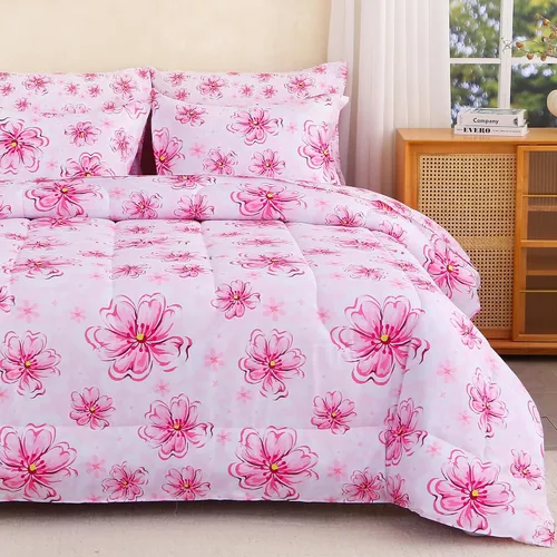Miniatura 17 de lasoftan Juego de edredón floral Queen con sábanas, ropa de cama vintage de lujo de 7 piezas, ropa de cama de microfibra suave en una bolsa, juego